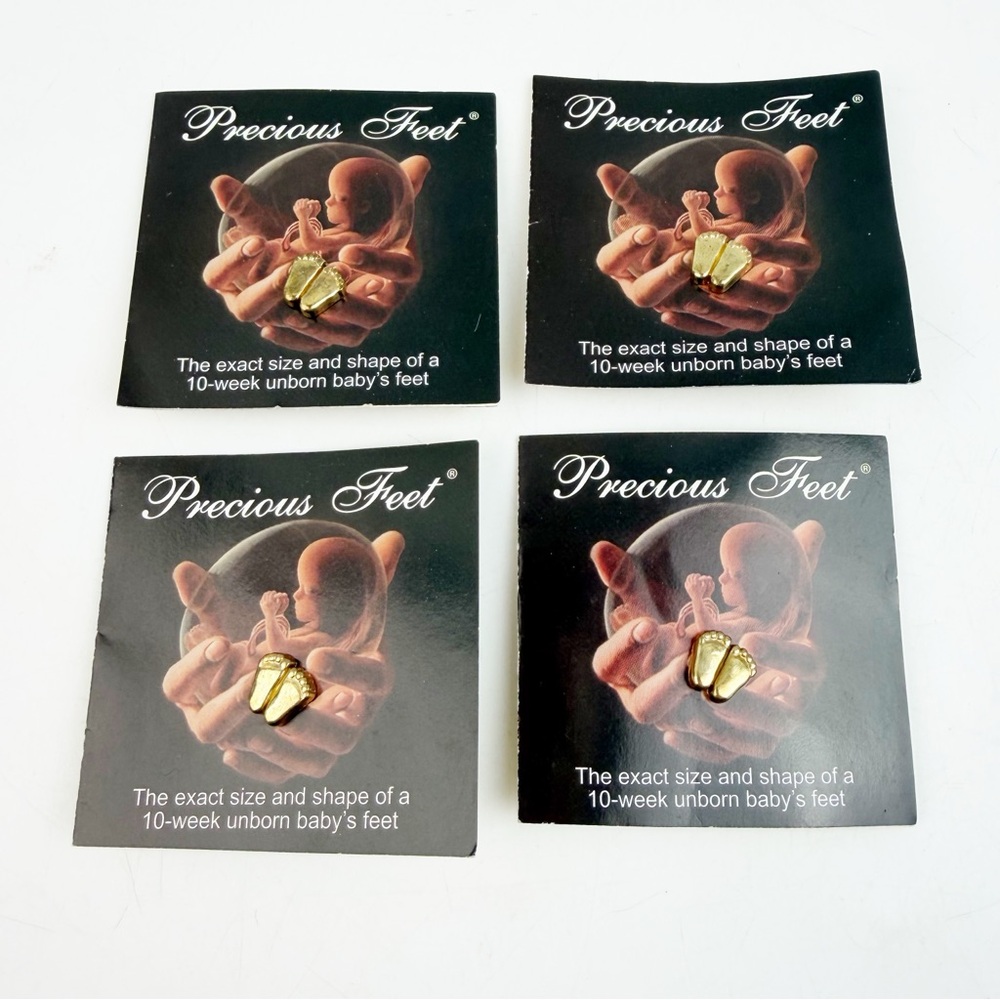4 Vtg Precious Feet Pinback Pin 1979 Heritage House Pro Life Gold Tone New *Read